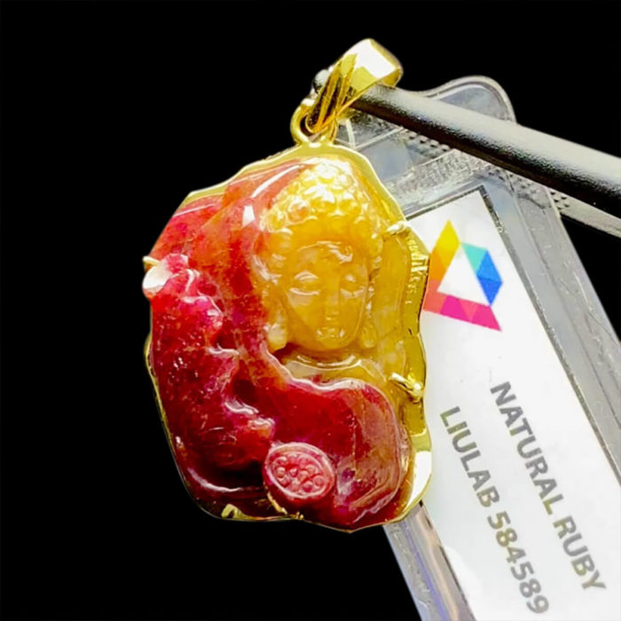Mặt Phật A Di Đà Ruby Cộng Sinh Sapphire - Móc Vàng #MRB-0825-02 1