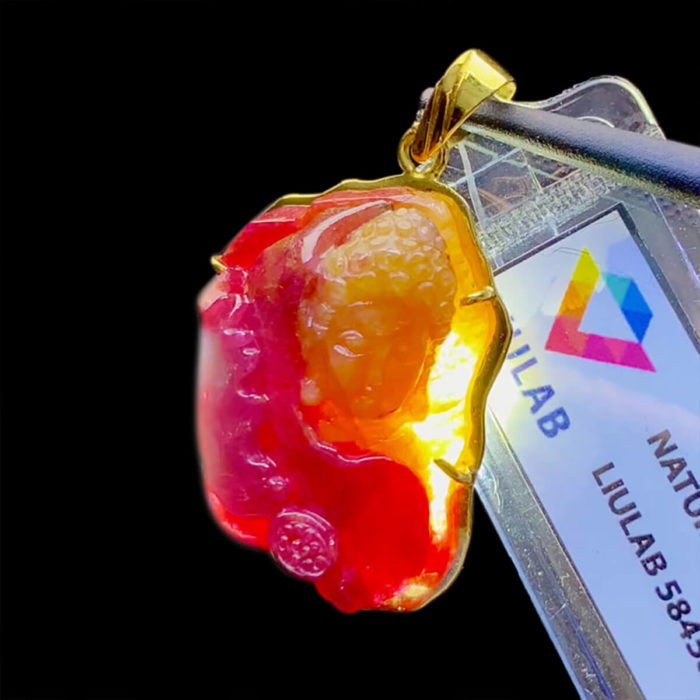 Mặt Phật A Di Đà Ruby Cộng Sinh Sapphire - Móc Vàng #MRB-0825-02 2