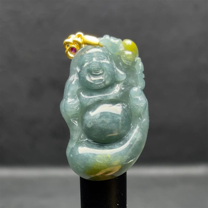 Mặt Phật Di Lặc - Ngọc Cẩm Thạch Lam Dầu - Chuẩn A #MCTA-210116-14 1