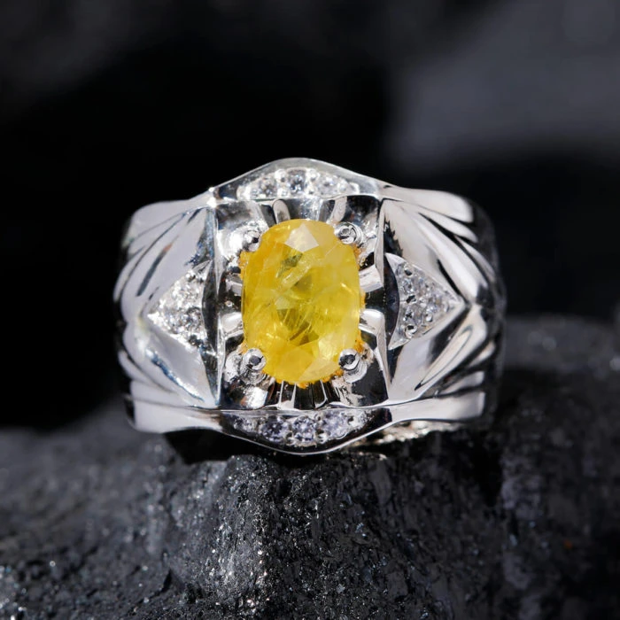 Nhẫn Nam - Bạc - Đá Sapphire Vàng Tự Nhiên #NSP-210626-03 1