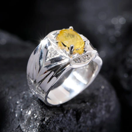 Nhẫn Nam - Bạc - Đá Sapphire Vàng Tự Nhiên #NSP-210626-03 3