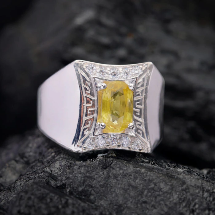 Nhẫn Nam - Bạc - Đá Sapphire Vàng Tự Nhiên #NSP-210626-05 1