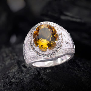 Nhẫn Nam - Bạc - Đá Citrine - Thạch Anh Vàng Tự Nhiên #NTAV-210605-02