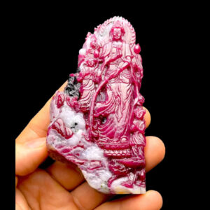 Mặt Quan Thế Âm Bồ Tát cùng Hai Mục Đồng - Đá Ruby Huyết Kính #MRB-220926-03