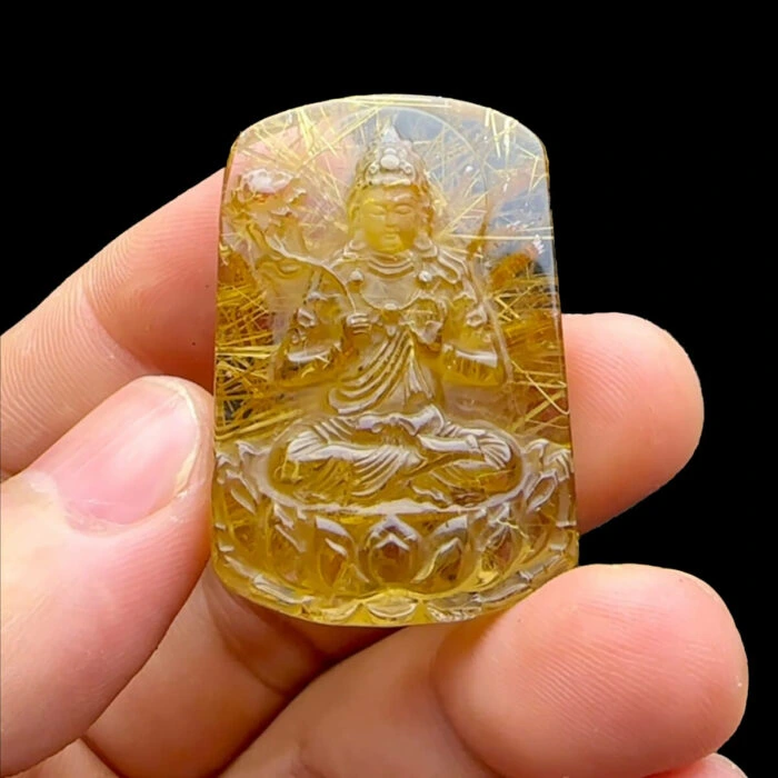 Mặt Phật Đại Thế Chí Bồ Tát - Thạch Anh Tóc Vàng Bã Mía #MTV-221021-05 1