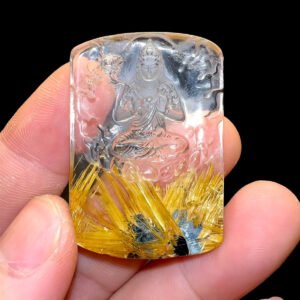 Mặt Phật Đại Thế Chí Bồ Tát - Thạch Anh Tóc Vàng Bã Mía #MTV-221022-04