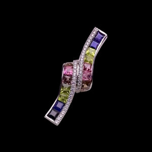 Mặt dây Vàng Trắng - 16 viên đá quý - đá tấm Kim Cương Moissanite #MTN-230802-01