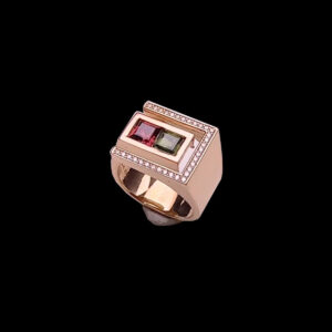 Nhẫn Nam - Vàng Hồng - Đá Garnet và Sapphire Xanh Buôn Hồ - Đính Kim cương Moissanite #NSPGN-230802-01